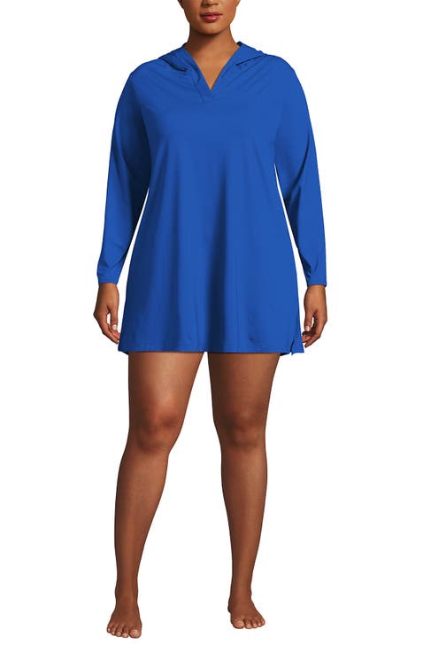 Cotton Jersey Long Sleeve Hooded Swim Cover-up Dress