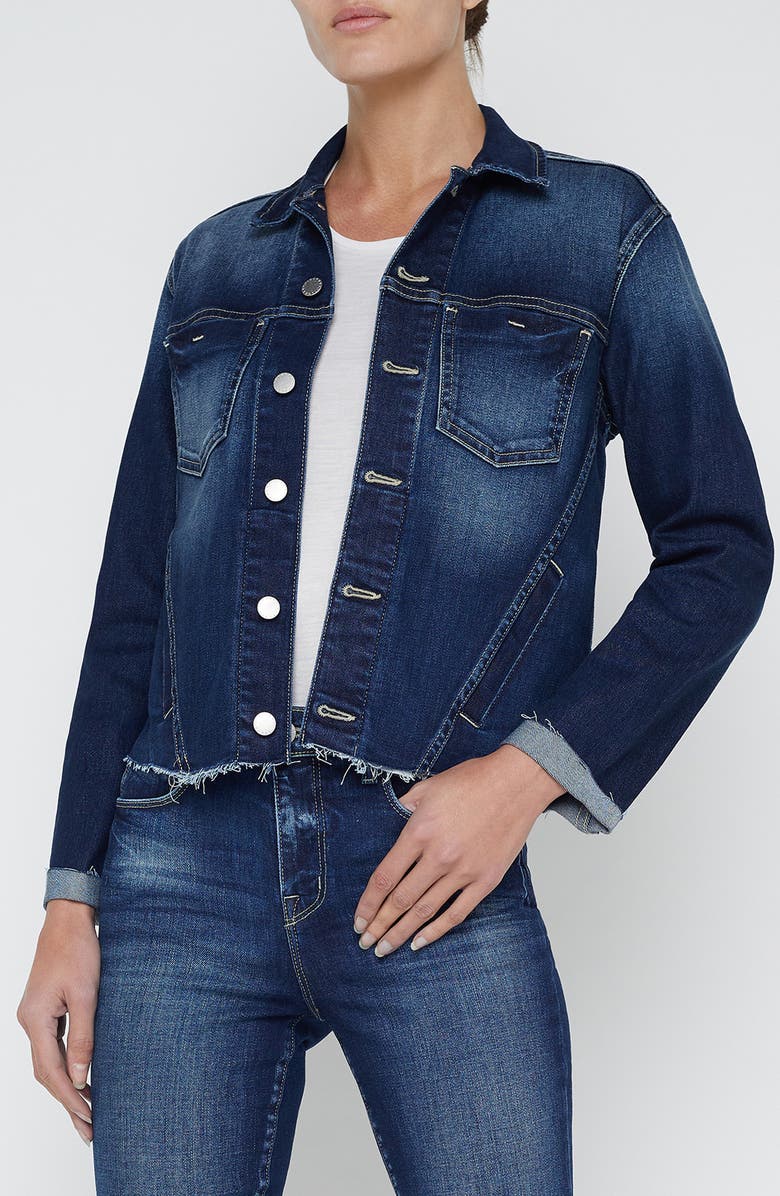 L'AGENCE Janelle Slim Fit Raw Hem Denim Trucker Jacket, Main, color, Lavelle