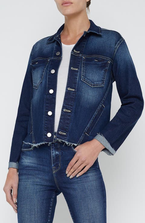Janelle Slim Fit Raw Hem Denim Trucker Jacket