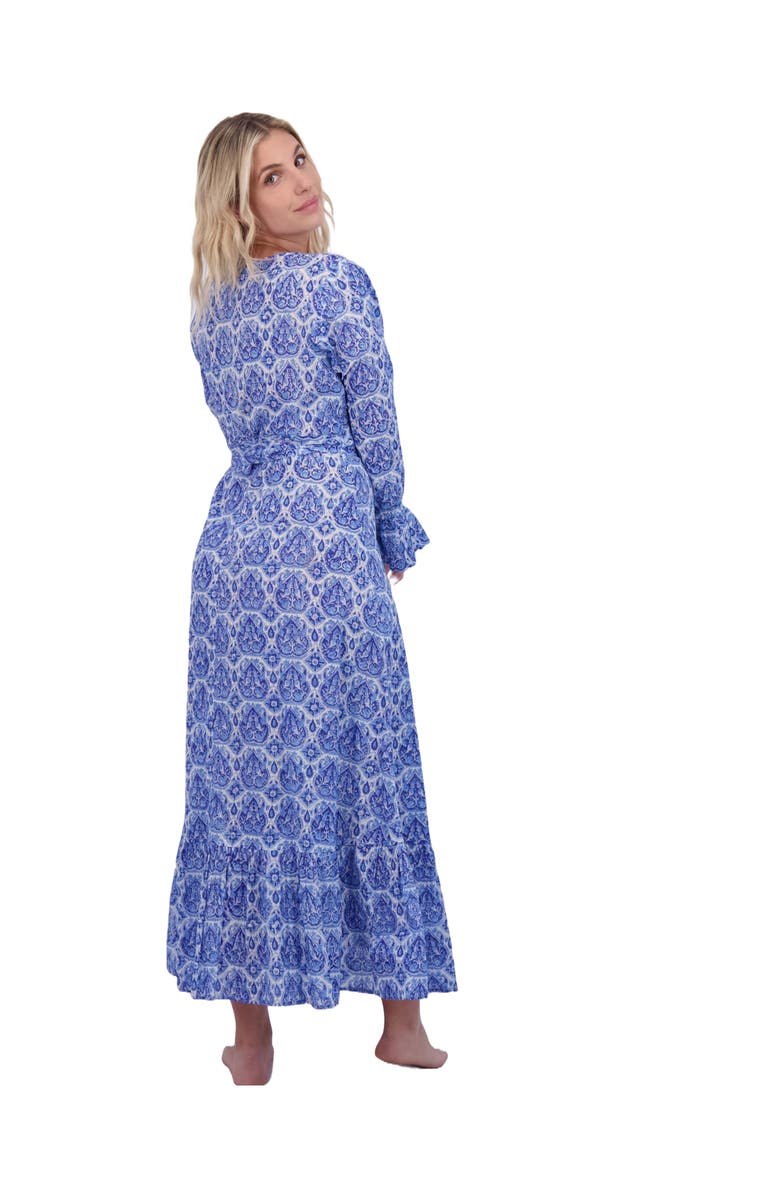 Mer St. Barth Genevieve Women's Ruffle Wrap Dress Blue Paisley, Alternate, color, Blue
