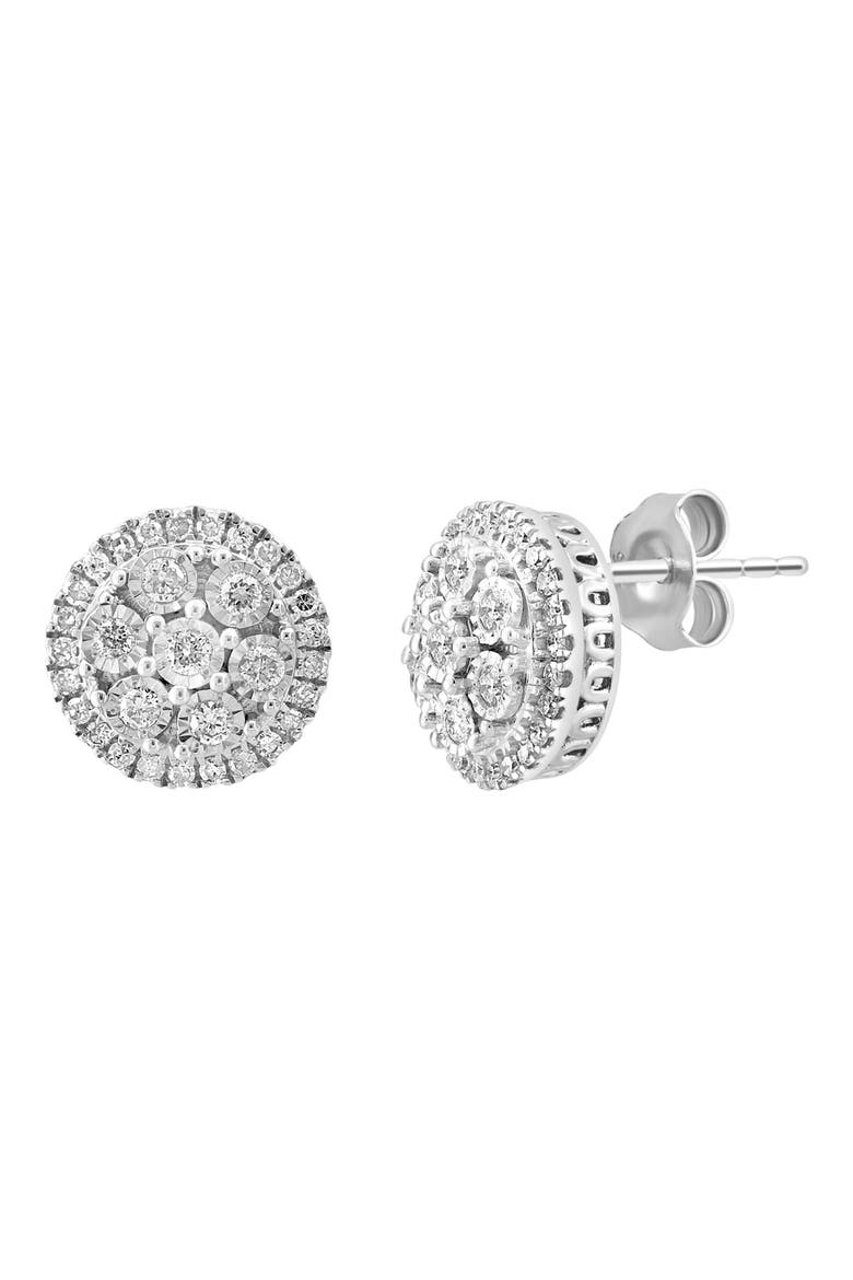 Diamond Cluster Stud Earrings, Main, color, SILVER