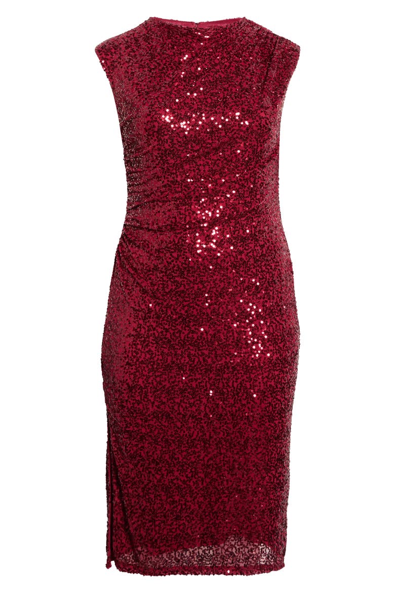 Sequin Drape Midi Dress, Alternate, color, TITIAN RED