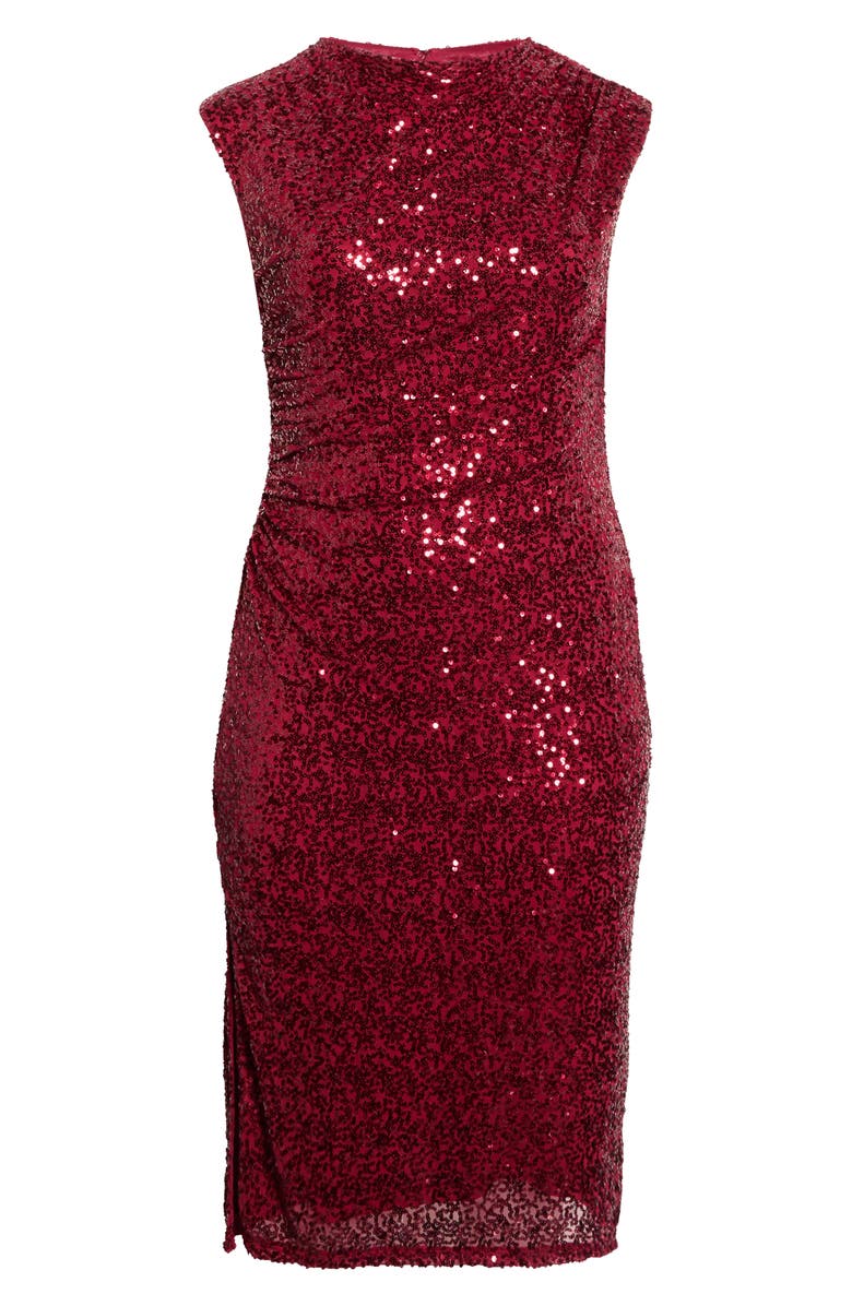 Anne Klein Sequin Drape Midi Dress, Alternate, color, Titian Red