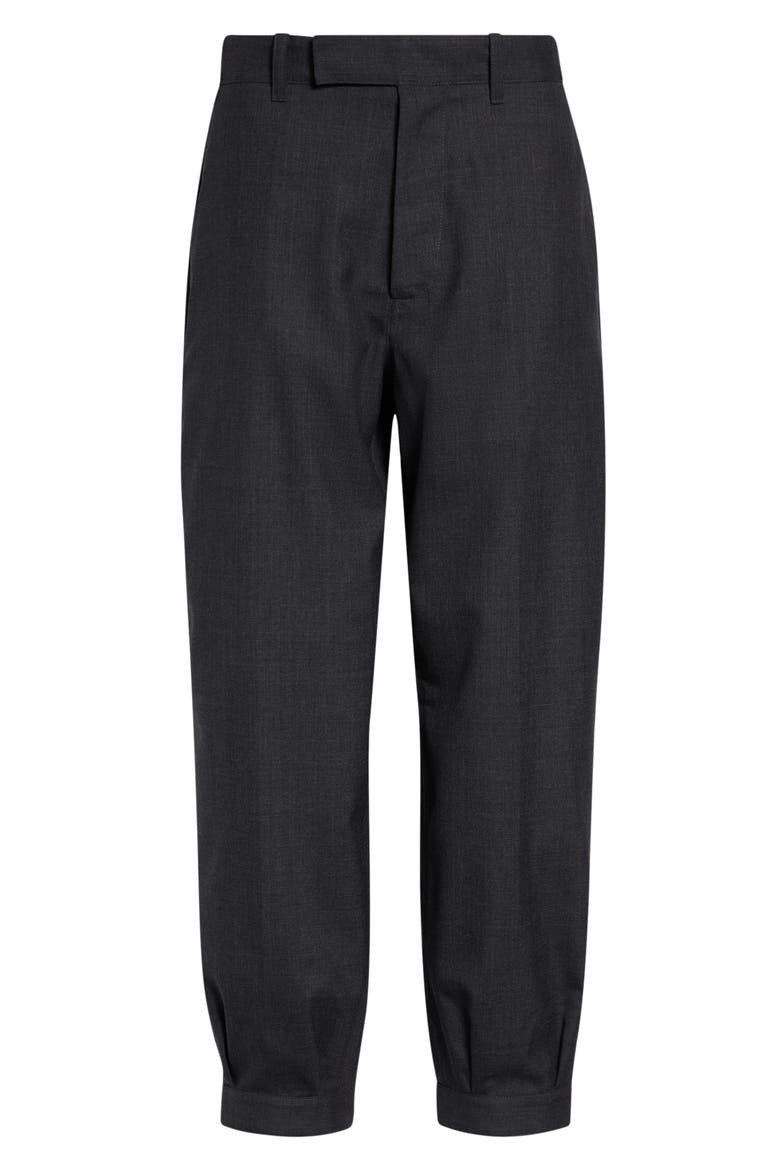 Belted Wide Leg Wool Trousers, Alternate, color, MELANGE BLACK / WHITE