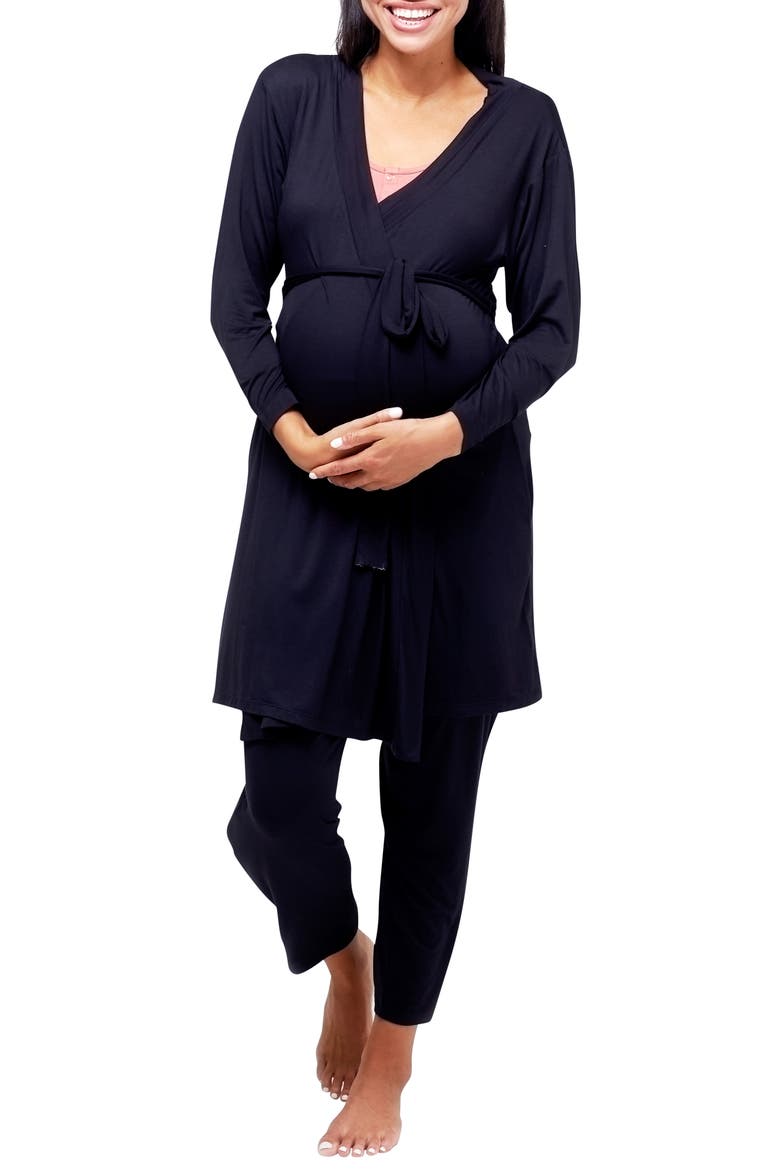 Second Skin Maternity & Nursing Wrap Robe, Main, color, BLACK