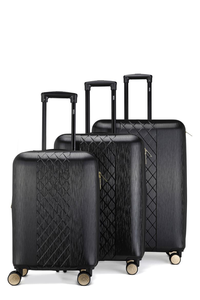 Three-Piece Diamond Hardside Spinner Luggage Set, Main, color, BLACK