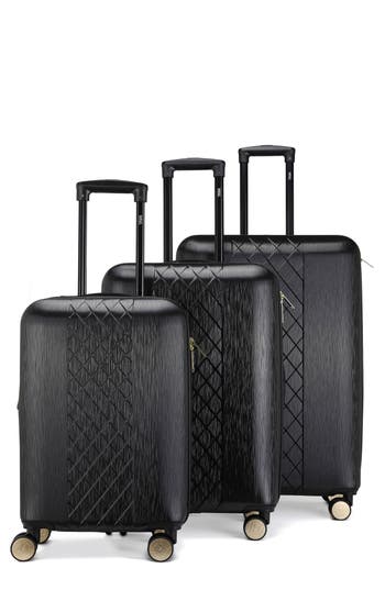 Badgley Mischka Collection Three-piece Diamond Hardside Spinner Luggage Set In Black