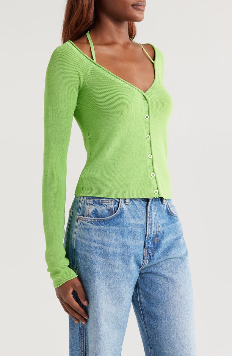 Good American Rib Off the Shoulder Top, Alternate, color, Lime