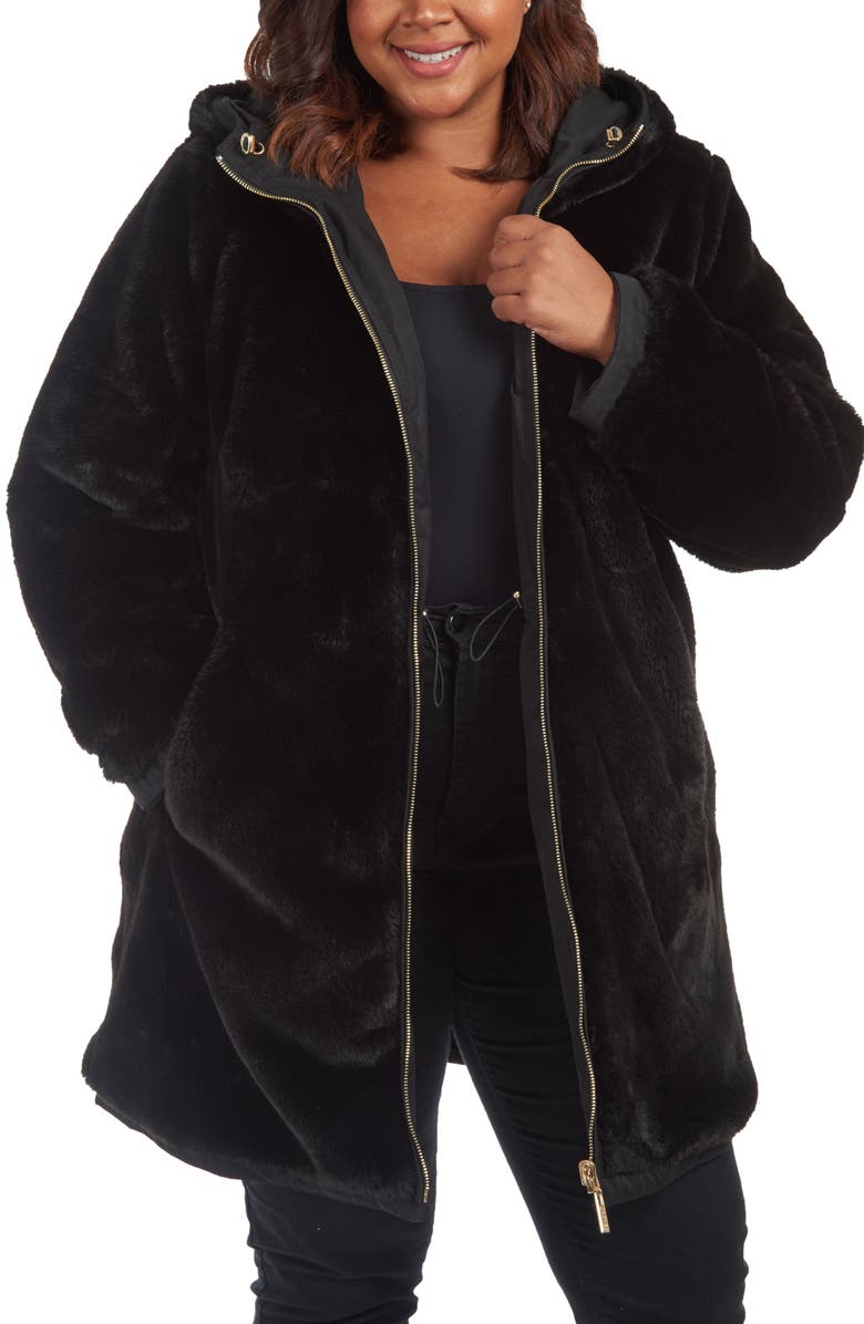 RACHEL Rachel Roy Reversible Rain Parka with Faux Fur, Alternate, color,