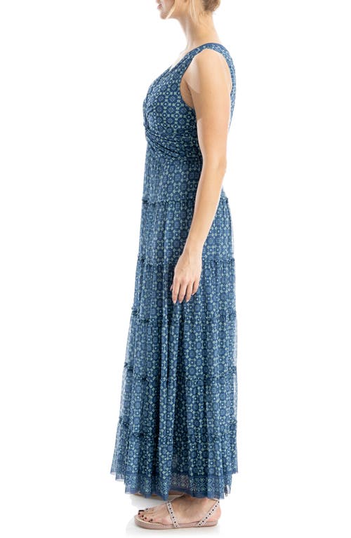 Max Studio Twist Front Sleeveless Maxi Dress In Navy Flower Bud Geo