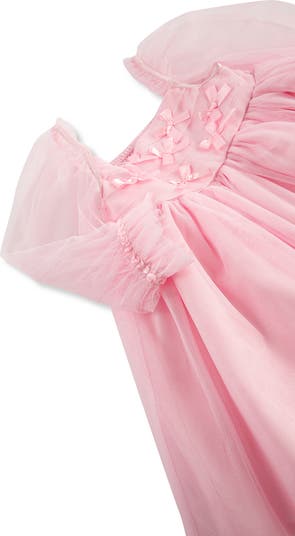 Bow Trim Tulle Babydoll Dress