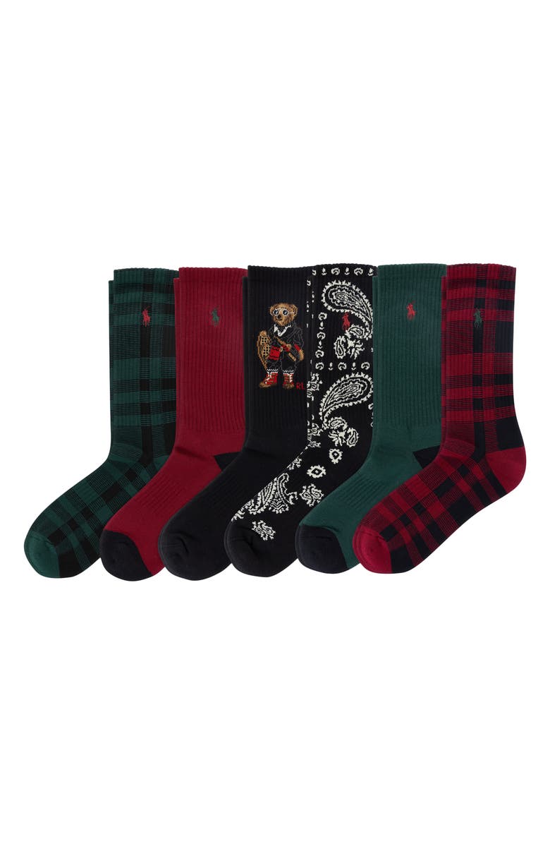 Polo Ralph Lauren Assorted 2-Pack Holiday Bears Crew Socks, Main, color, Bast