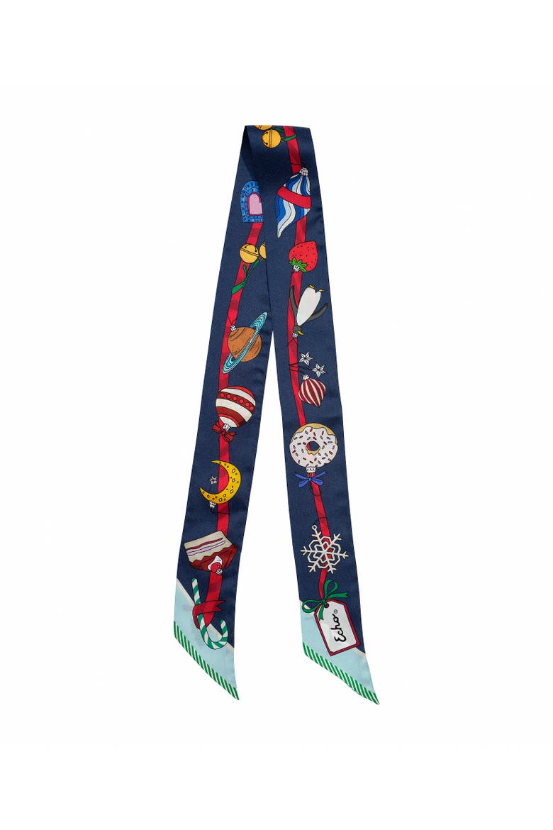 Ornament Collection Silk Ribbon Scarf, Alternate, color, Navy