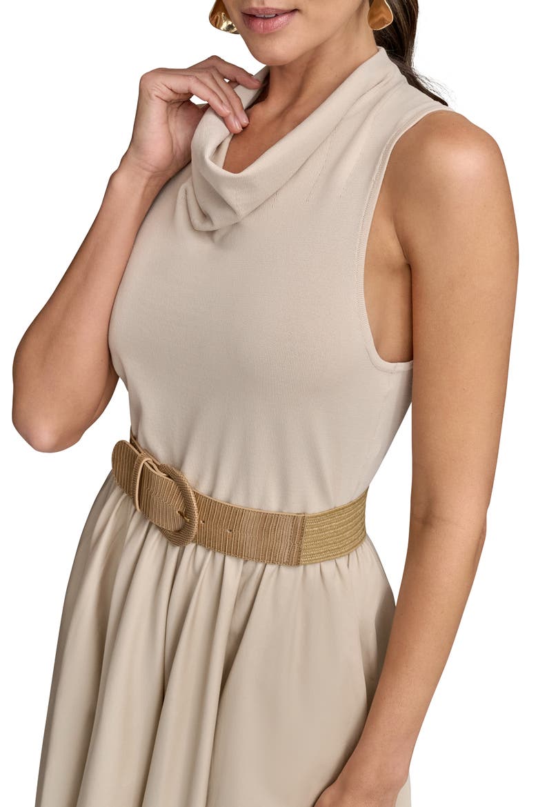 Cowl Neck Mixed Media Midi Dress, Alternate, color, SAND/ SAND