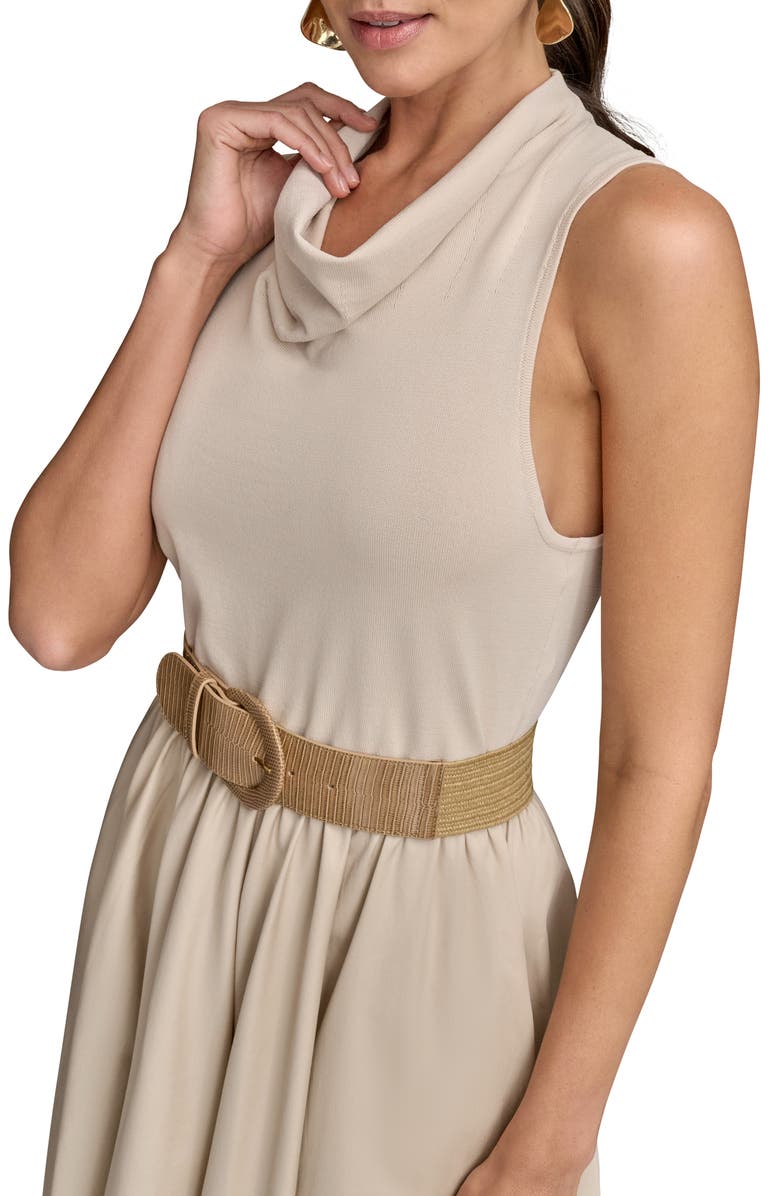 Donna Karan New York Cowl Neck Mixed Media Midi Dress, Alternate, color, Sand/ Sand