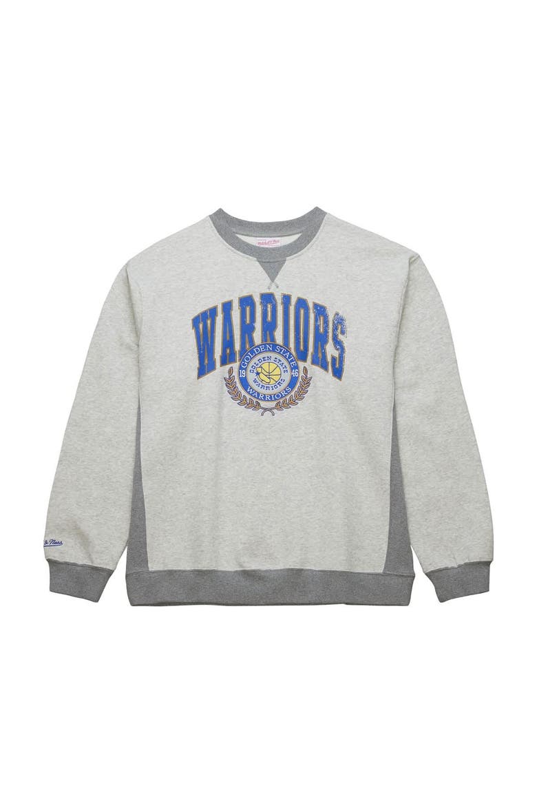 Men's Mitchell & Ness Heather Gray Golden State Warriors  Vintage Logo Pullover Sweatshirt, Alternate, color, Heather Gray