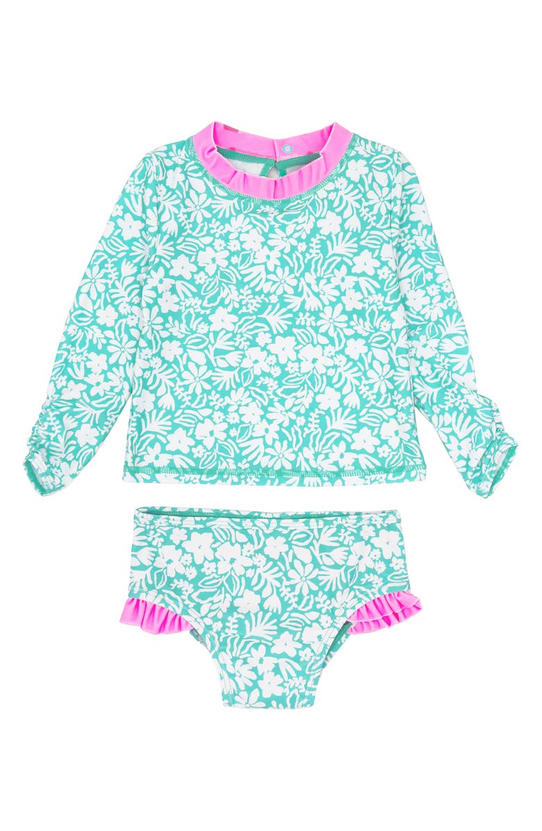 Feather 4 Arrow Beach Babe Long Sleeve Two-Piece Rashguard Swimsuit, Main, color, 