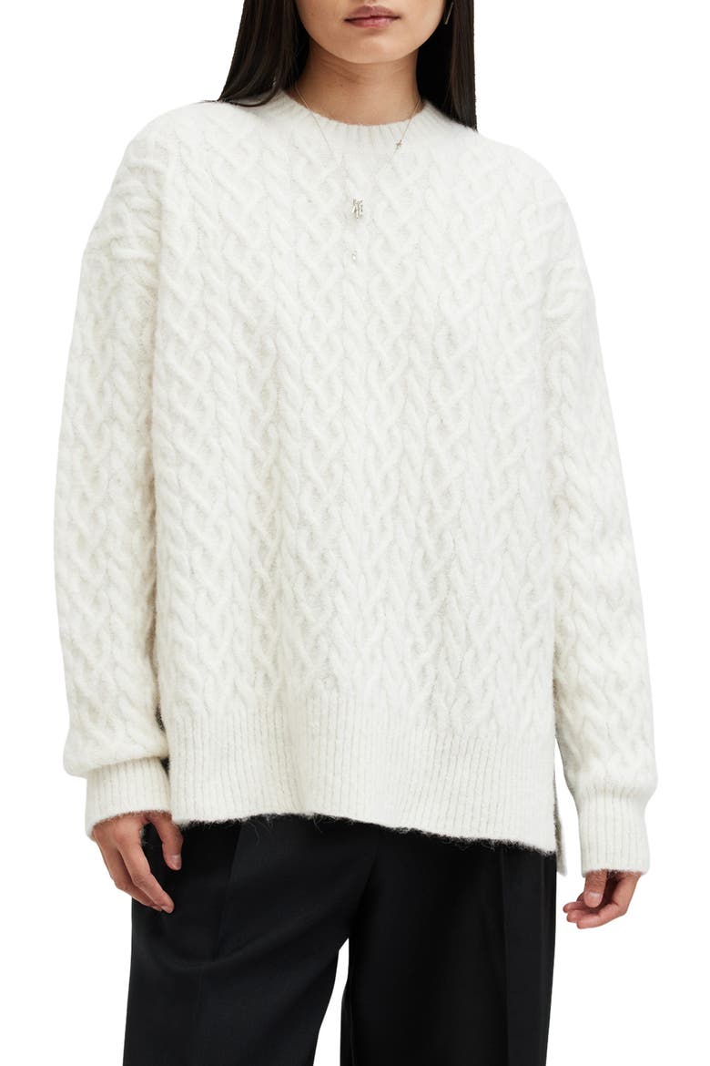 Sirius Relaxed Alpaca Blend Cable Sweater, Main, color, CHALK WHITE