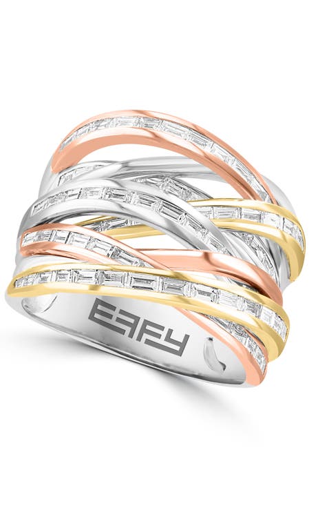 Diamond Crossover Ring in 14K White, Yellow & Rose Gold