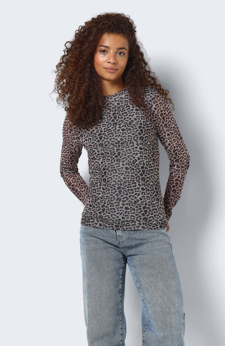 Noisy may Carrie Leopard Print Long Sleeve Top, Alternate, color,