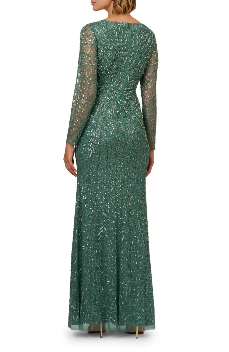 Adrianna Papell Beaded Long Sleeve Column Gown, Alternate, color,