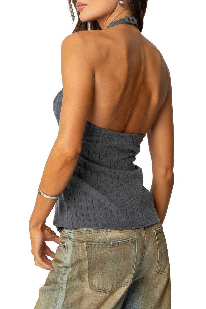 Pinstripe Split Front Halter Top, Alternate, color, GRAY