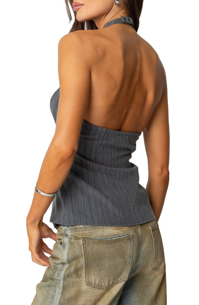 EDIKTED Pinstripe Split Front Halter Top, Alternate, color, Gray