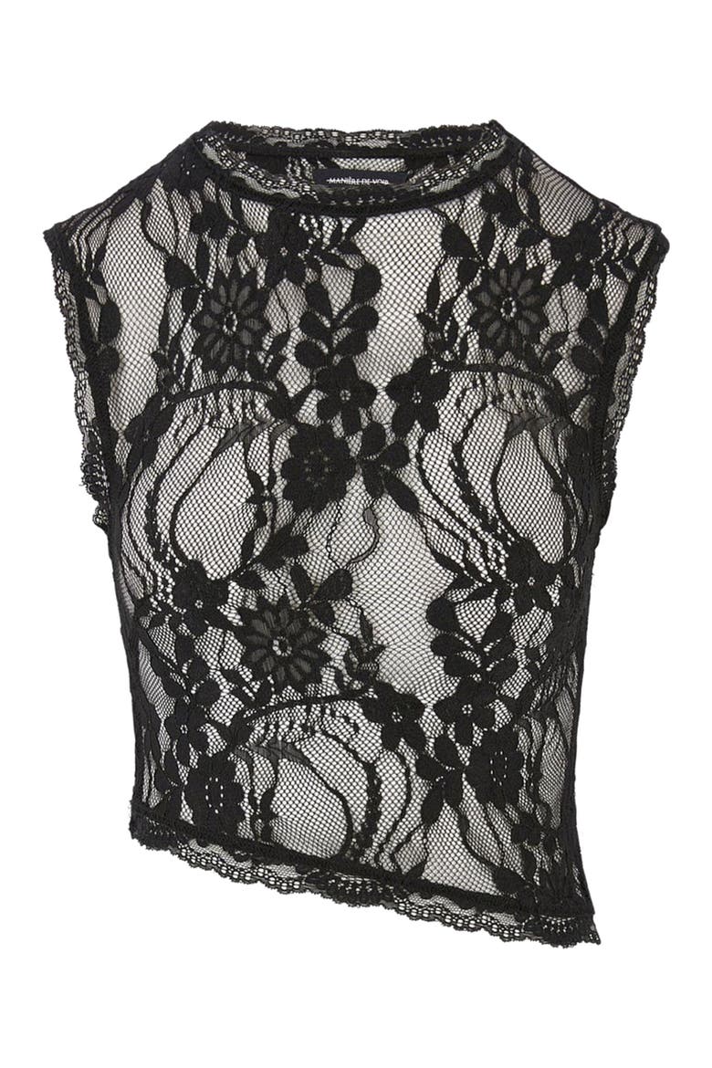 Eugenie Lace Asymmetric Top, Alternate, color, Black