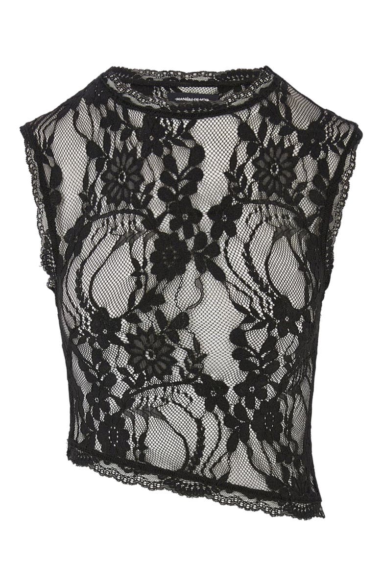 Manière De Voir Eugenie Lace Asymmetric Top, Alternate, color, Black