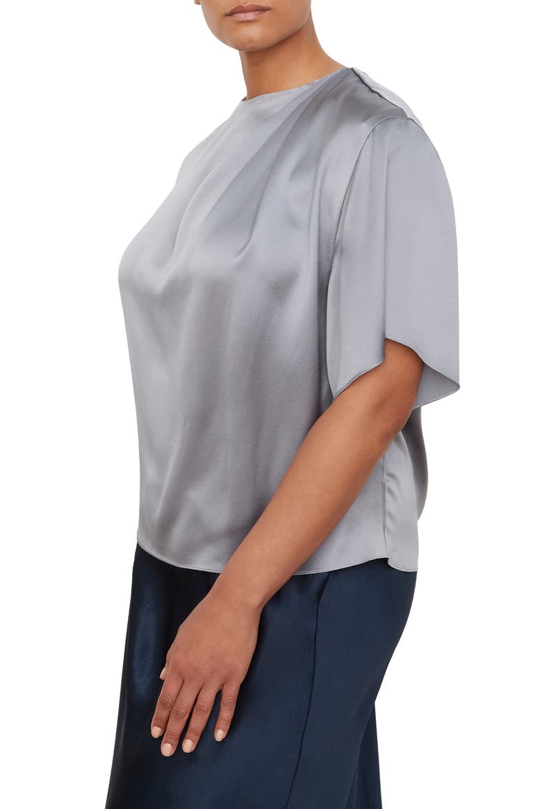 Drape Neck Flutter Sleeve Silk Top, Alternate, color, PIERO BLUE