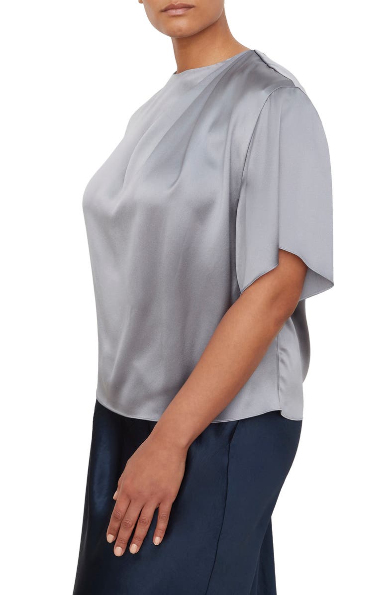 Vince Drape Neck Flutter Sleeve Silk Top, Alternate, color,