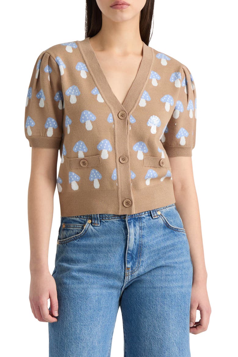 Mushroom Jacquard Cardigan, Main, color, BEIGE MUSHROOM