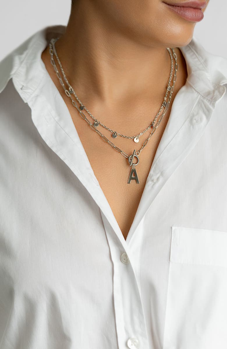 Adornia Toggle Initial Pendant Layered Necklace, Alternate, color, Silver-A
