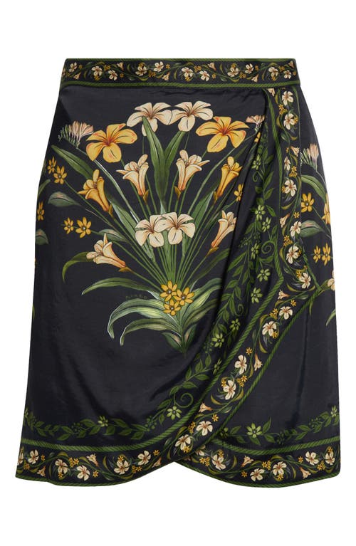 Farm Rio Flowers Arch Wrap Front Linen Miniskirt In Black