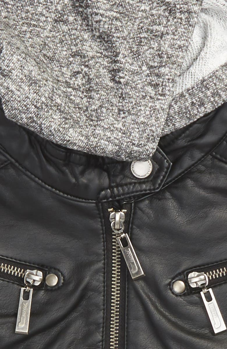 Jou Jou Faux Leather Moto Jacket with Hood, Main, color, 