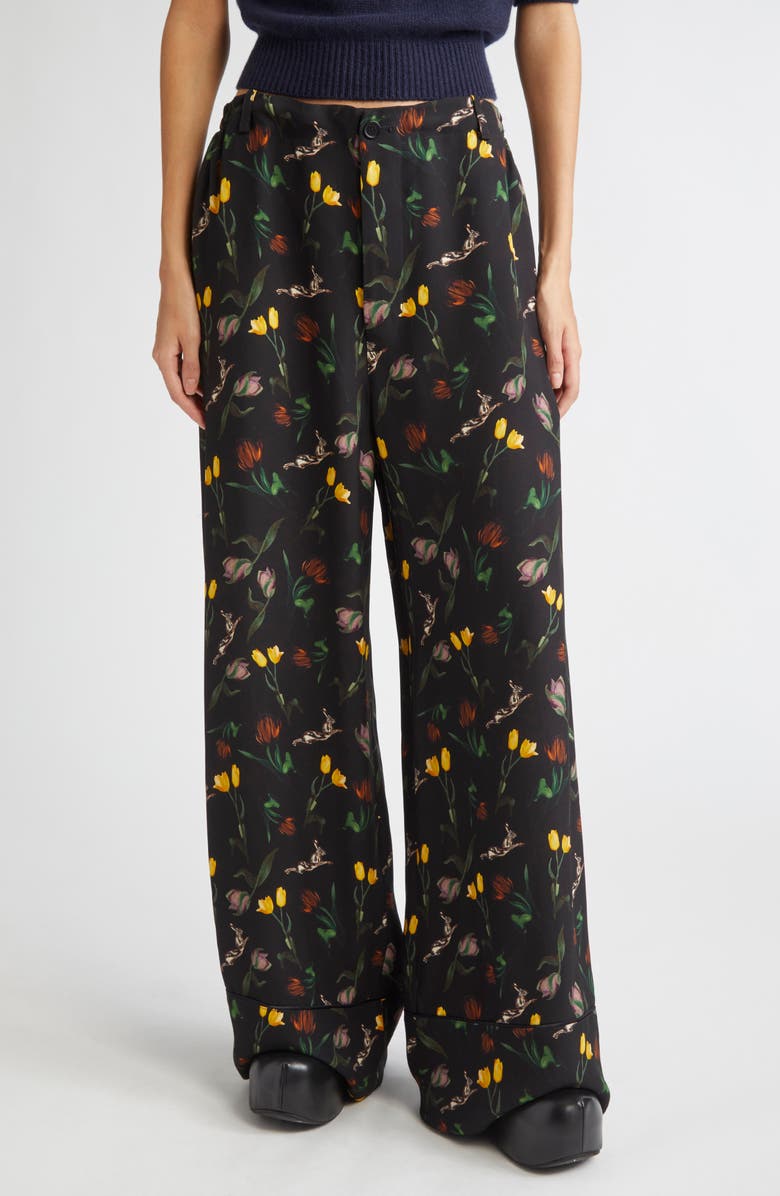 Marni Tulips & Hares Wide Leg Pajama Pants, Main, color, Drn99 Black