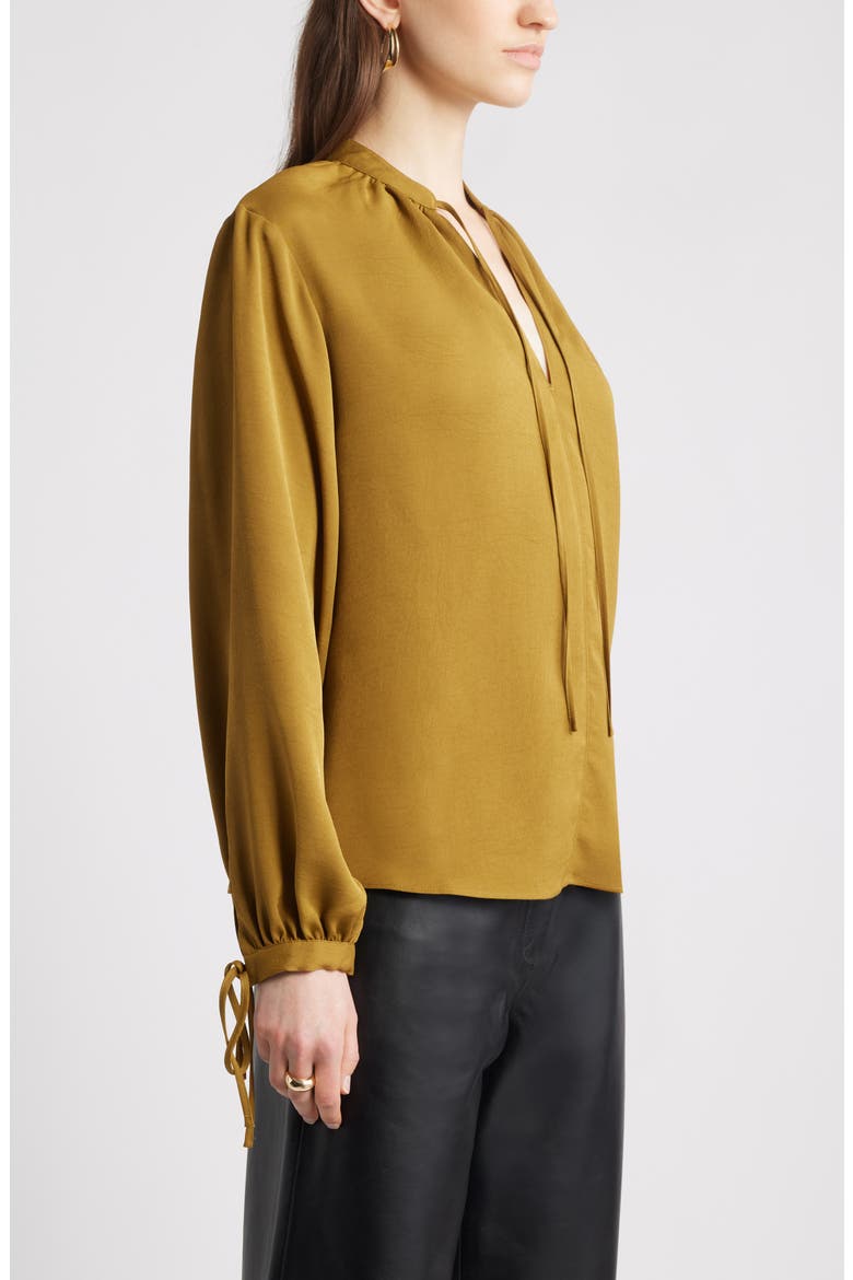 Long Sleeve Tie Neck Shirt, Alternate, color, OLIVE ESTATE