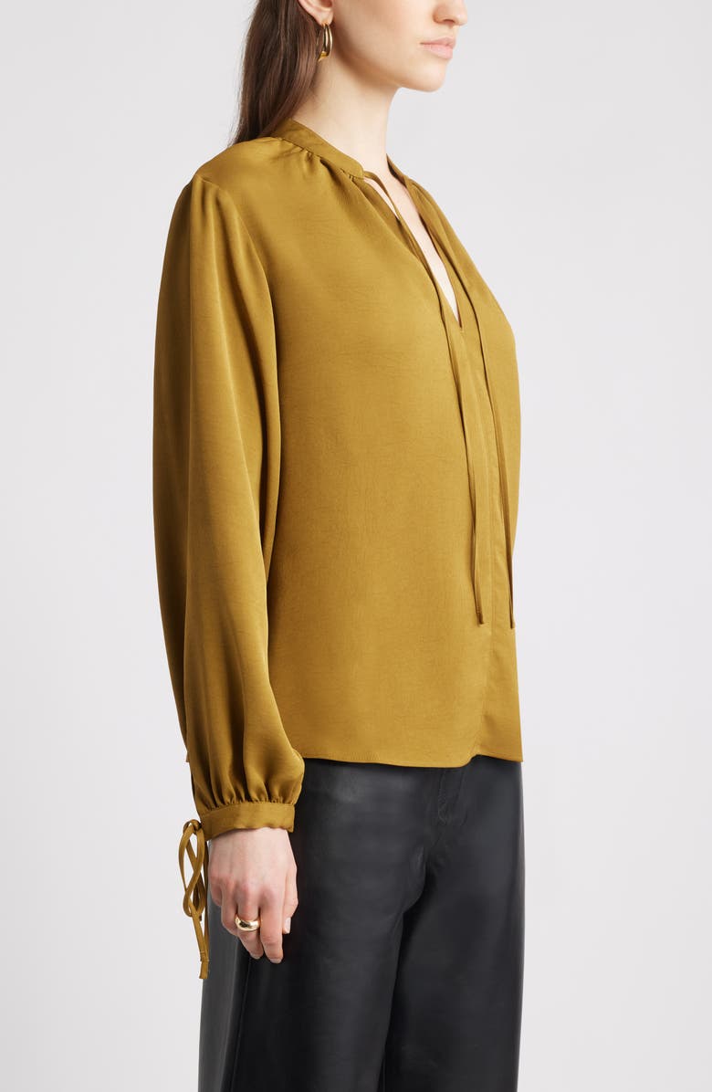 Nordstrom Long Sleeve Tie Neck Shirt, Alternate, color, Olive Estate