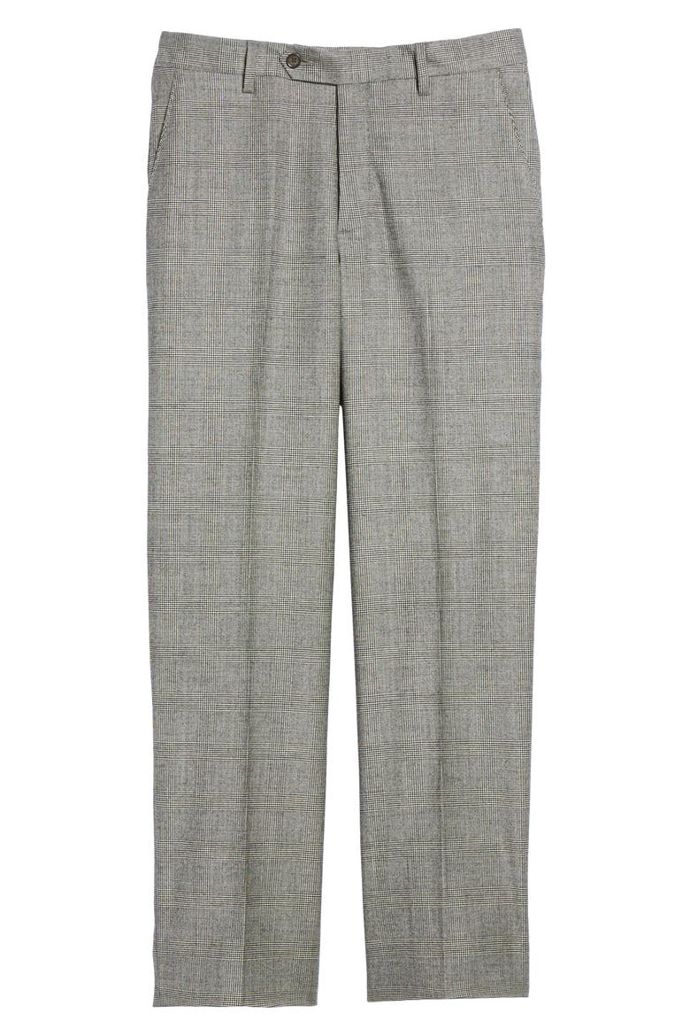 Touch Finish Flat Front Plaid Classic Fit Stretch Wool Dress Pants, Alternate, color, BLACK/ WHITE