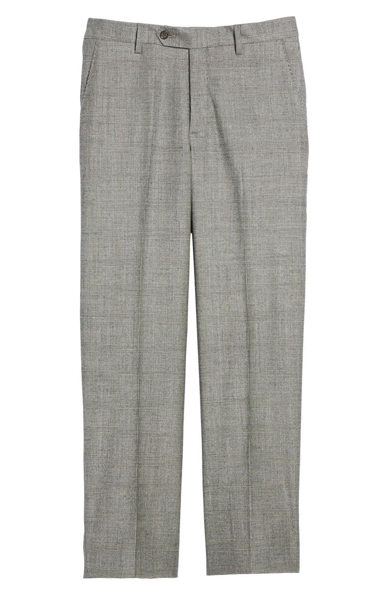 Berle Touch Finish Flat Front Plaid Classic Fit Stretch Wool Dress Pants, Alternate, color, Black/ White