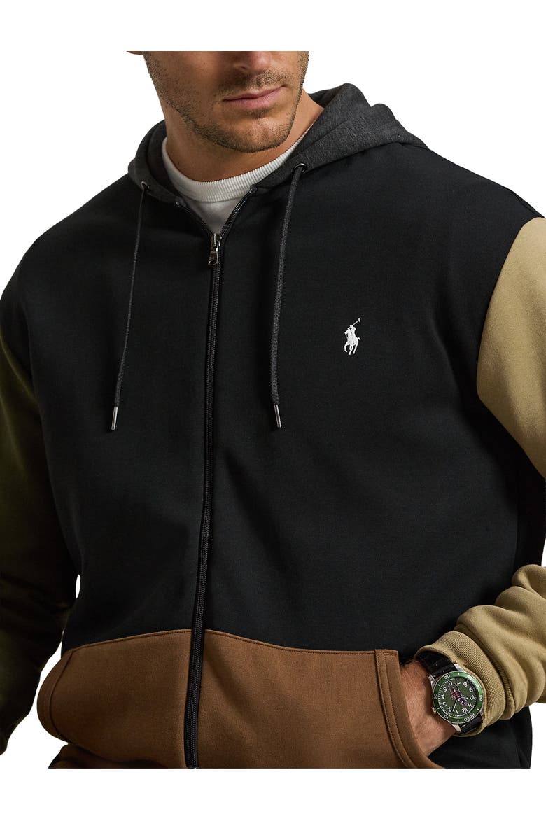 Big & Tall Double-Knit Colorblocked Zip-Front Hoodie, Alternate, color, POLO BLACK MULTI