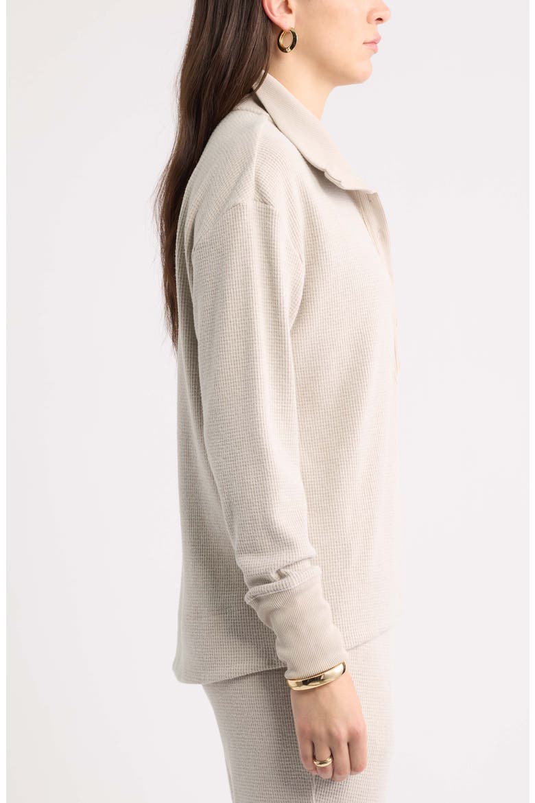Waffle Button Front Sweatshirt, Alternate, color, TAN DOESKIN HEATHER