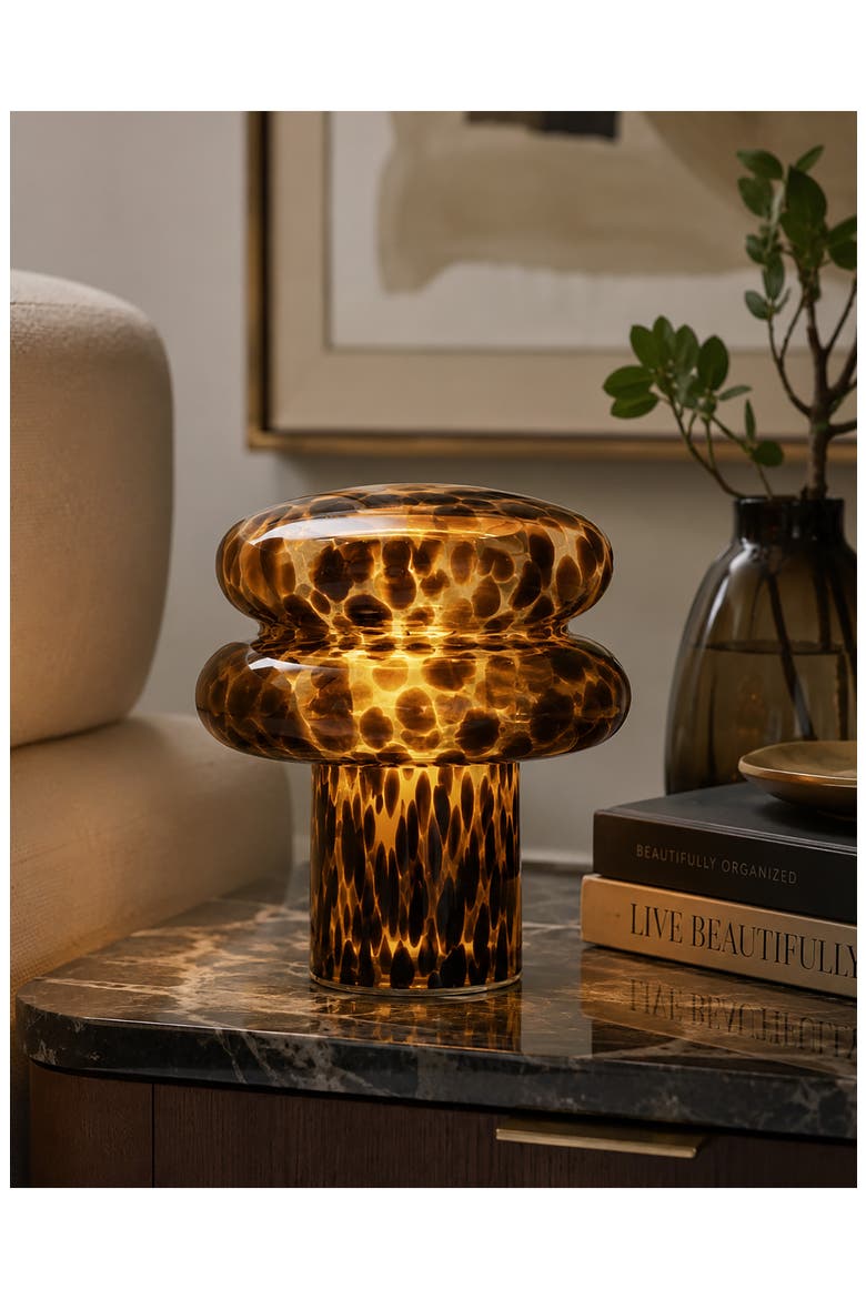 Macaron Glass Table Lamp, Alternate, color, DARK BROWN TORTOISE