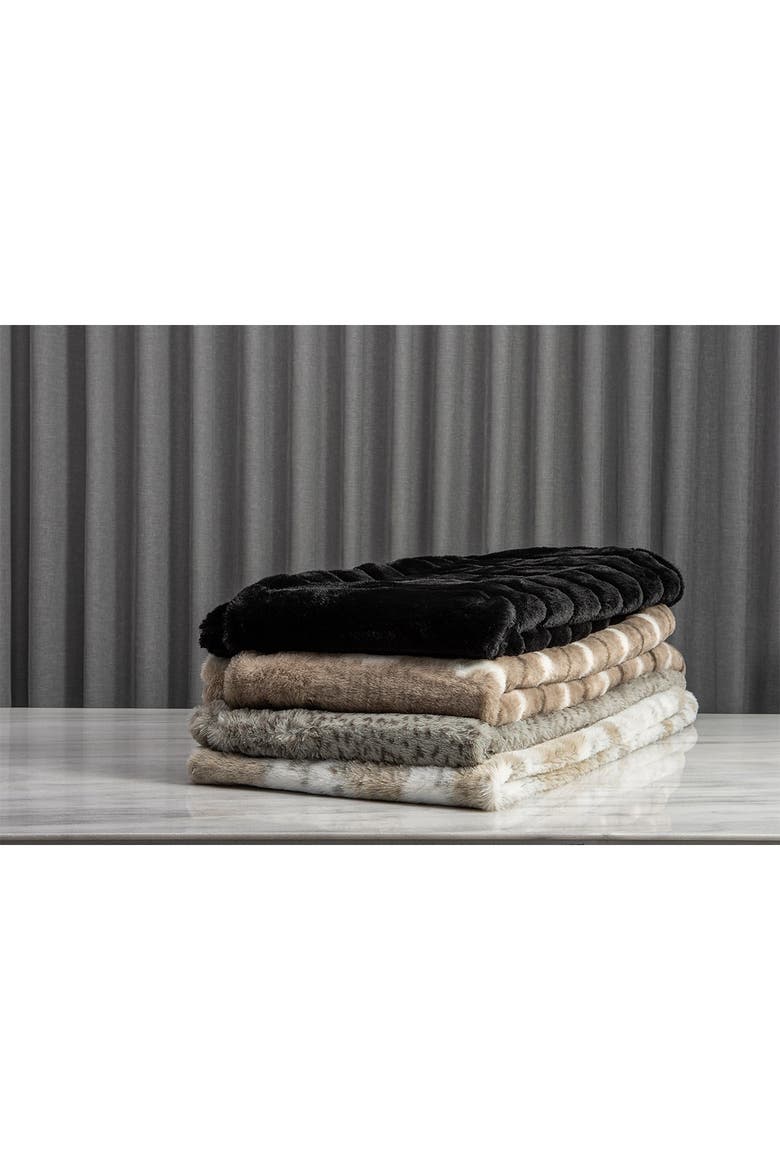 Faux Fur Throw - 50" x 60" - Black Jacquard, Alternate, color, BLACK JACQUARD