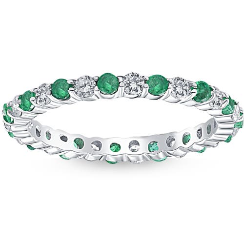 Bliss Diamond 1 Cttw Emerald & Diamond Wedding Eternity Stackable Ring 10k Gold In Gold