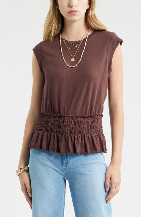 Smocked Waist Peplum Muscle Tank