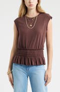 Treasure & Bond Smocked Waist Peplum Muscle Tank