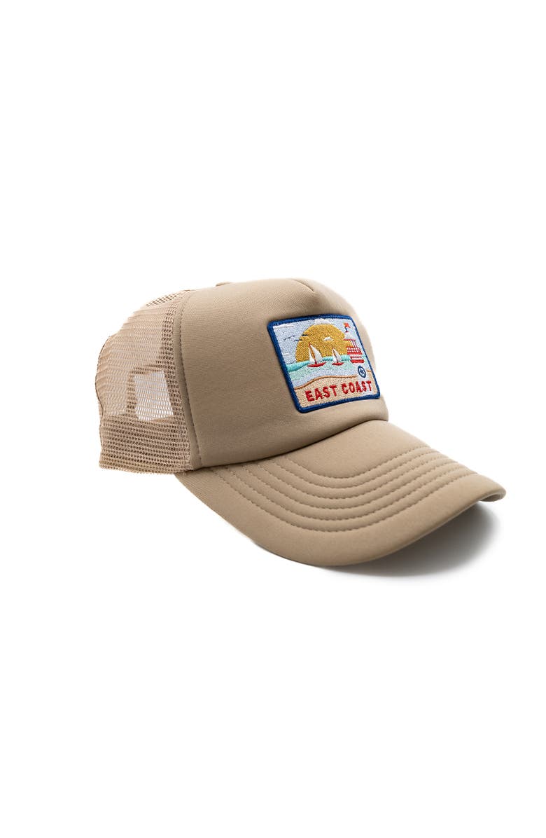 Rey To Z East Coast Postcard Trucker Hat, Alternate, color, Khaki