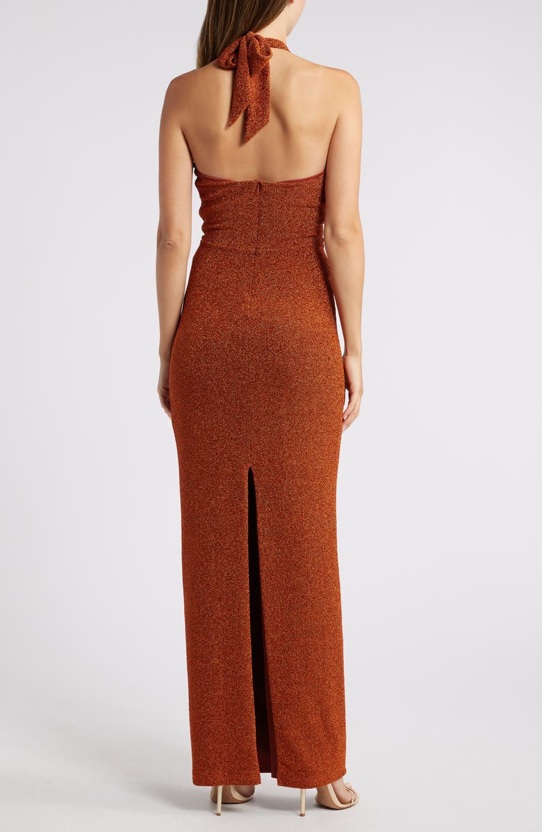 Black Halo Fina Metallic Halter Gown, Alternate, color,