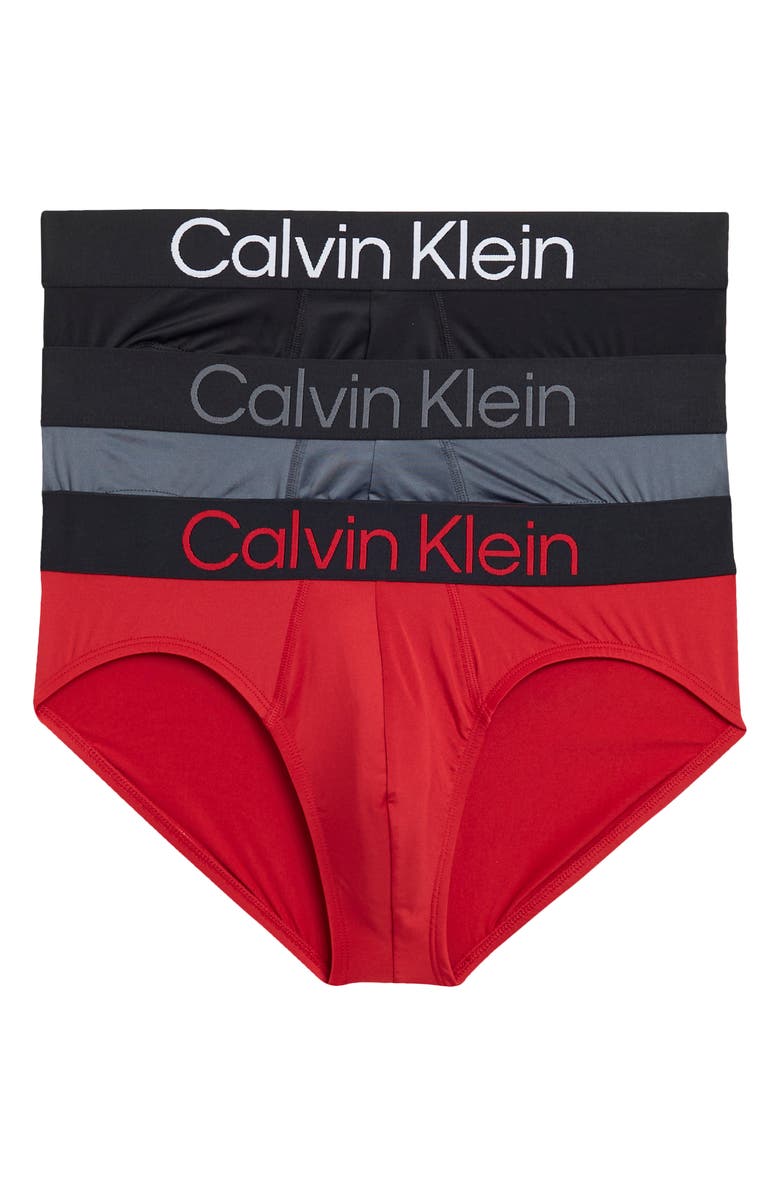 Calvin Klein 3-Pack Hip Briefs, Main, color, Ii8 Turbulence/ Red